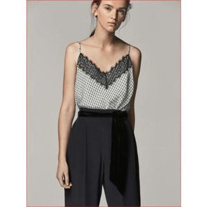 Massimo Dutti Black Lace-Trim White Printed Camisole